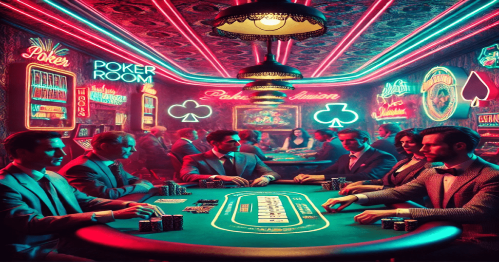 Las Vegas-themed poker room for Side Bet City game overview.